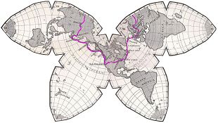 Butterfly map simplified with circumaviation route shown