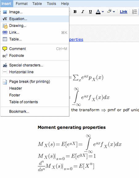 Image: Google Docs Equation Editor