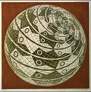 M. C. Escher used a spherical spiral in sphere surface with fish