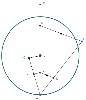 Segments AB, AC, AX, and points P & Q