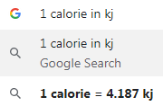 Search result - 1 calorie in kj