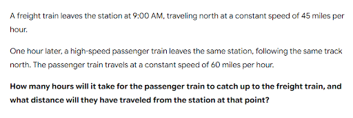Example of an Algebra word problem input, demonstrating the solver's ability to interpret complex natural language queries