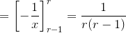 ={{\left[-{\frac{{1}}{{x}}}\right]}_{{r}-{1}}^{r}}={\frac{{1}}{{{{r}{\left({r}-{1}\right)}}}}}