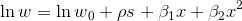 {\ln{w}}={\ln{w}}_{0}+\rho{s}+\beta_{1}{x}+\beta_{2}{x}^{2}