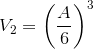 {V}_{2}={\left(\frac{A}{6}\right)}^{3}