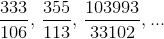 \frac{333}{106},\,\frac{355}{113},\,\frac{103993}{33102},...