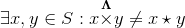 \exists{x},{y}\in{S}:{x}{\stackrel{{{\mathbf{\Lambda}}}}{\times}}{y}\ne{x}\star{y}