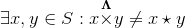 \exists{x},{y}\in{S}:{x}{\stackrel{{\mathbf{\Lambda}}}{\times}}{y}\ne{x}\star{y}