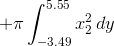 +\pi\int_{-3.49}^{5.55}{x_2^2}\,dy