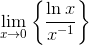 \lim_{{x}\to{0}}{\left\lbrace\frac{\ln{x}}{{x}^{-{1}}}\right\rbrace}