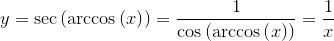 {y}={\sec{{\left({\arccos{{\left({x}\right)}}}\right)}}}=\frac{1}{{{\cos{{\left({\arccos{{\left({x}\right)}}}\right)}}}}}=\frac{1}{x}